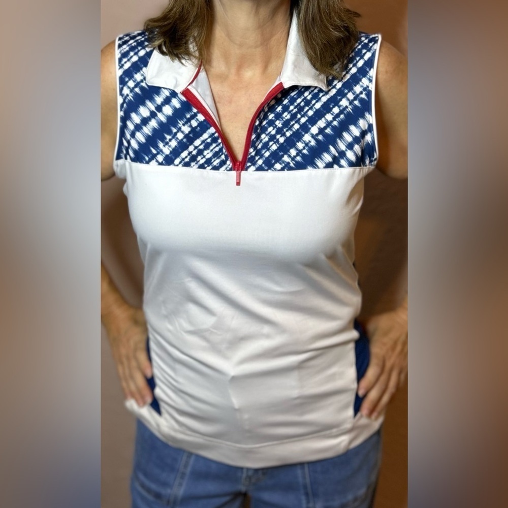 Lady Hagen White and Blue Sleeveless Golf Tank Top